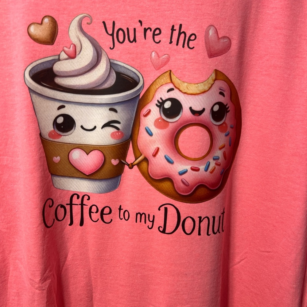 Gildan Pink Tee with Coffee and Donut Graphic - Picture 2 of 4